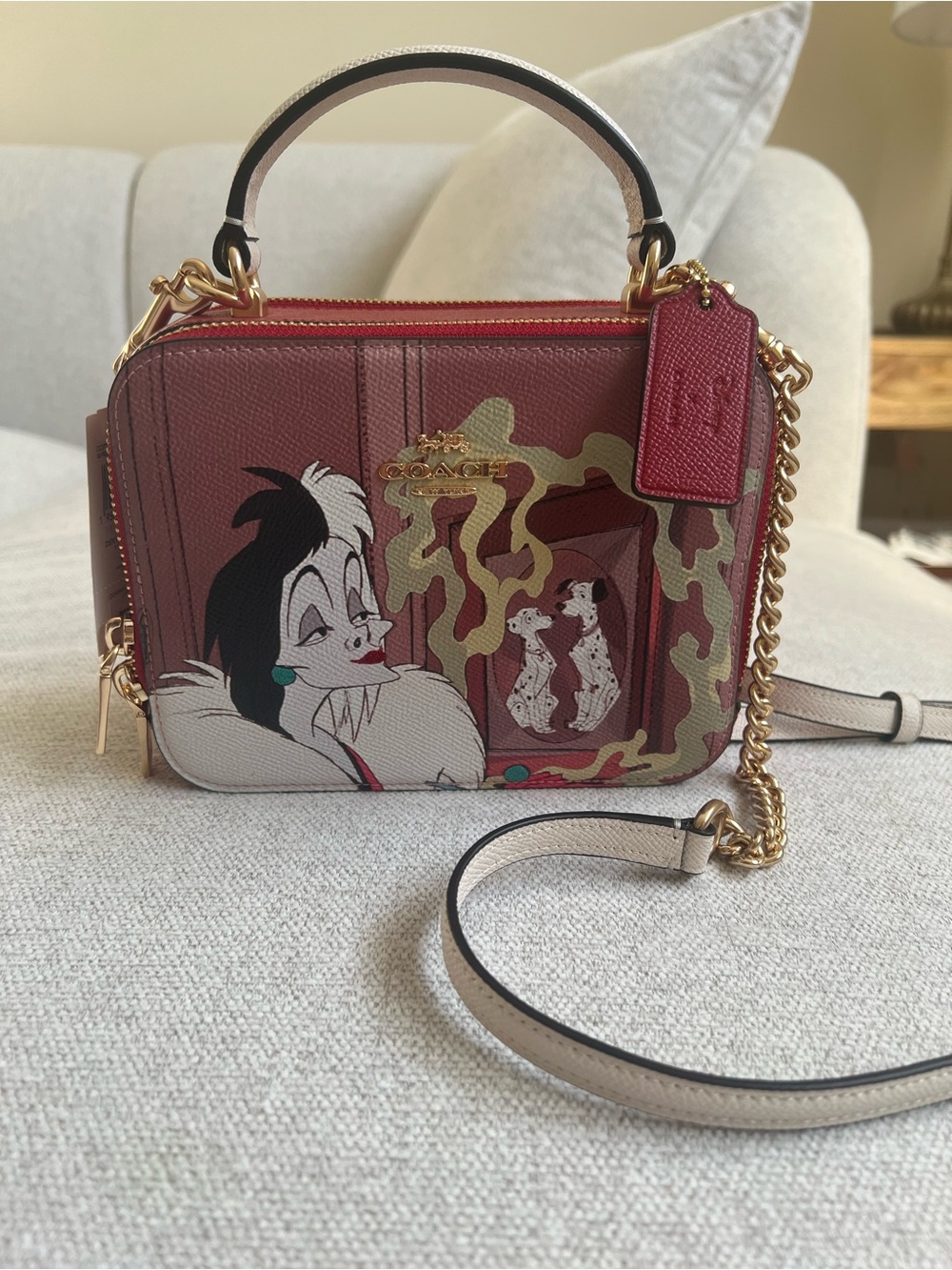 NWT Coach Disney Red Graphic Cruella Leather Mini Satchel/Cross Body